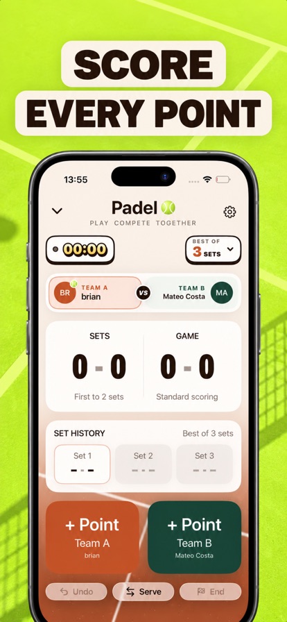 Padel Scoreboard app screenshot